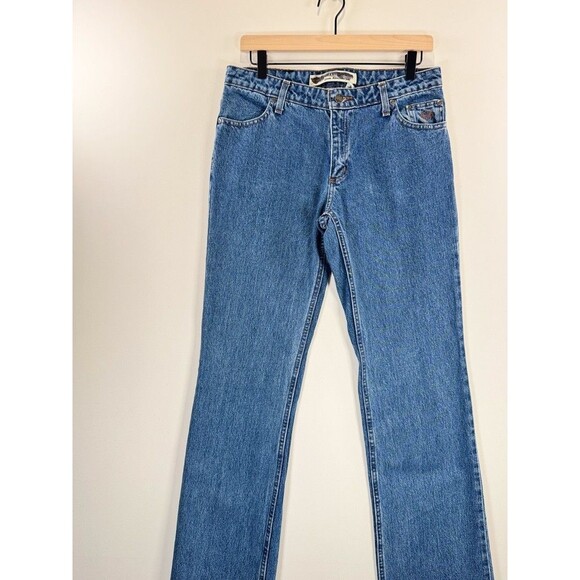 Harley Davidson Womens Jeans Blue Denim Straight Mid Rise Moto Y2K Size 6 Tall - Picture 8 of 13